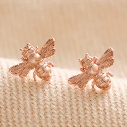 Tiny Bee Stud Earrings in Rose Gold