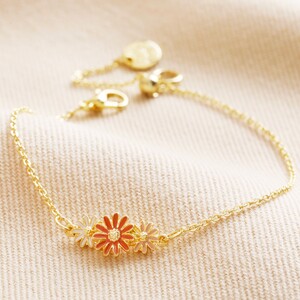 Triple Enamel Flower Chain Bracelet in Gold