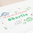Close Up of Personalised Lid of Medium Personalised Christmas Dinosaur White Wooden Box