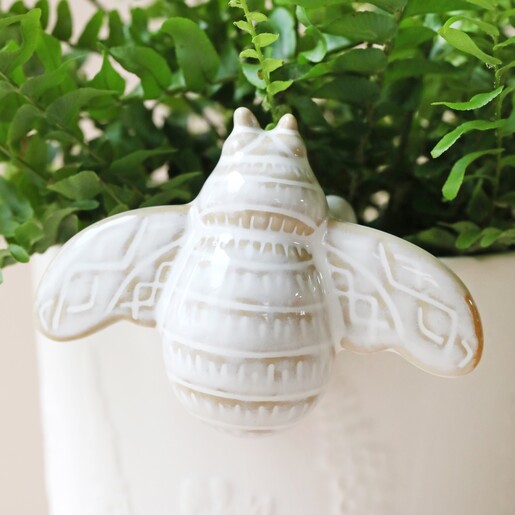 Ceramic Bee Planter Hanger Attached to House Plant