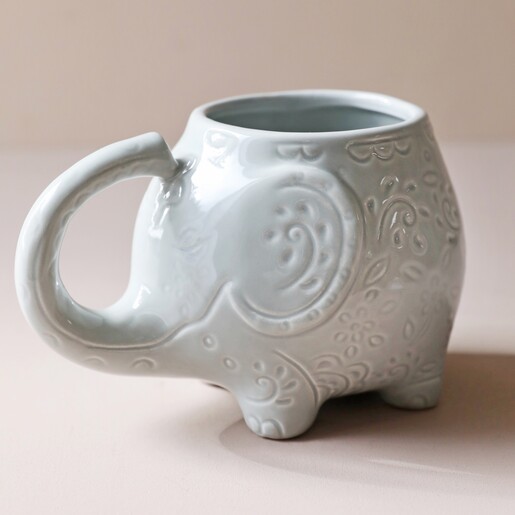 Front of Ceramic Paisley Elephant Mug with Elephant Handle
