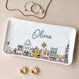 Personalised Long Townhouse Design Trinket Dish on Neutral Background