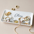 Personalised Long Townhouse Design Trinket Dish Filled With Gold Jewellery Pieces