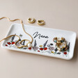 Personalised Long Wildflower Trinket Dish Filled With Gold Jewellery