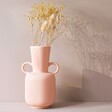 Pink Ceramic Vase with Handles with Yellow Dried Flowers