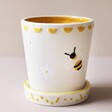 Small Bee Ceramic Planter and Tray on Neutral Background