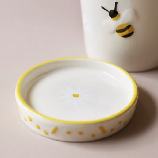 Close Up of Tray From Small Bee Ceramic Planter and Tray