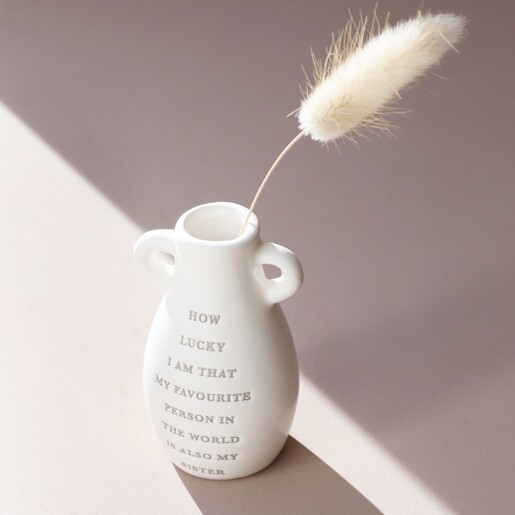 Small Ceramic Sister Bud Vase with Single Dried Lagurus Inside