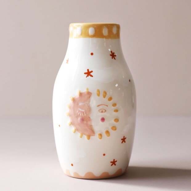 Sun and Moon Face Ceramic Posy Vase, H13.5cm Sun and Moon Face Ceramic Posy Vase, H13.5cm