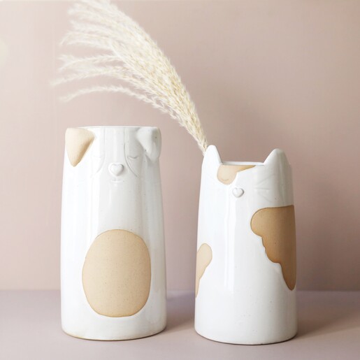 Textured Ceramic Dog Vase With Cat Version