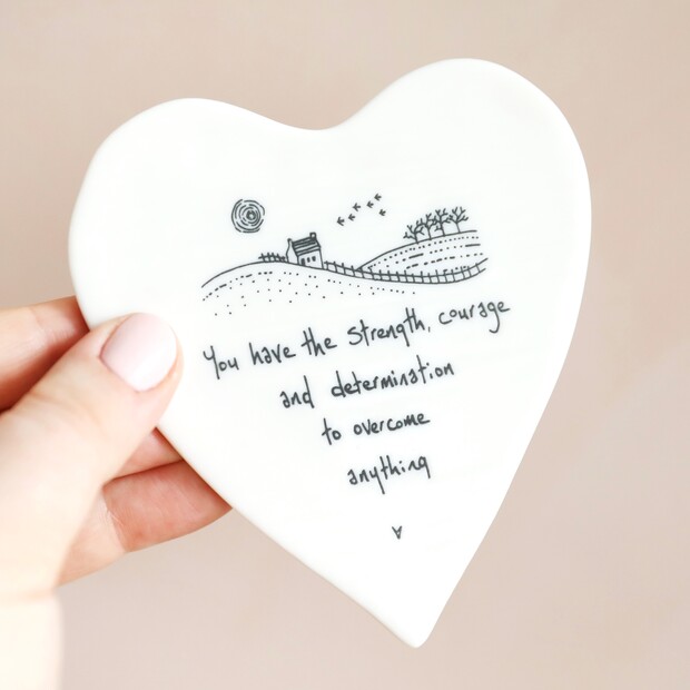 East of India Strength Quote Porcelain Heart Coaster