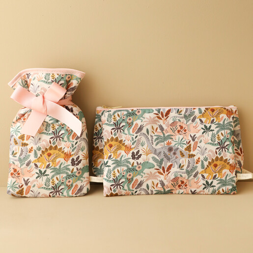 Floral Dinosaur Mini Hot Water Bottle With Matching Washbag
