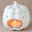 Halloween Ceramic Pumpkin Oil Burner With Lit Tealight Inside