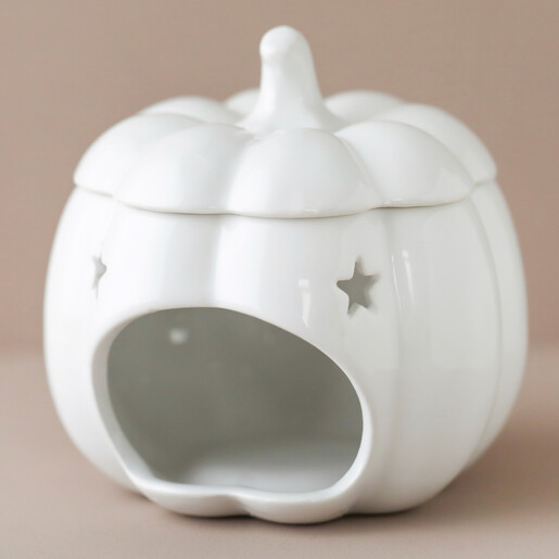 Halloween Ceramic Pumpkin Oil Burner on Neutral Background