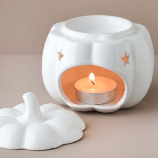 Halloween Ceramic Pumpkin Oil Burner With Lid Off