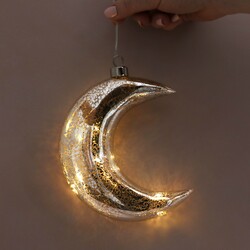 Hanging Crackled Silver Glass LED Moon Light