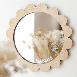 Personalised Birth Flower Wooden Scallop Edge Mirror