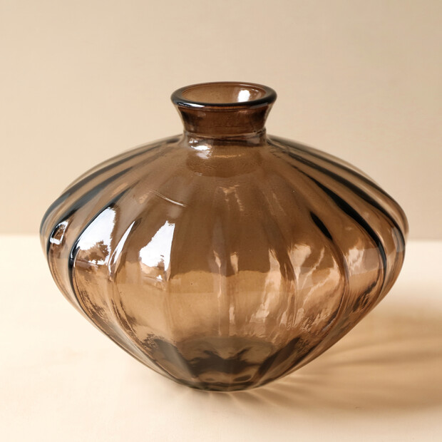 Smoke Fluted Ellipse Vase, H16cm Smoke Fluted Ellipse Vase, H16cm
