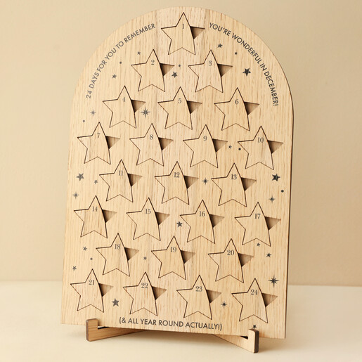 Wooden Starry Affirmation Advent Calendar on Neutral Background