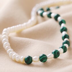 Freshwater Pearl and Green Malachite Beaded Necklace