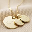 Close Up of All Gold Personalised Family Constellation Disc Charm Necklace With One Large Pendant and Two Small Pendants