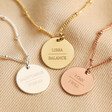 Engraving Examples on Back of Silver, Gold, and Rose Gold Personalised Satellite Chain Zodiac Pendant Necklace