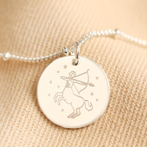 Silver Sagittarius Pendant on Personalised Satellite Chain Zodiac Pendant Necklace