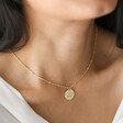 Model Wearing Gold Personalised Satellite Chain Zodiac Pendant Necklace