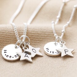 Personalised Sterling Silver Star and Disc Charm Necklace