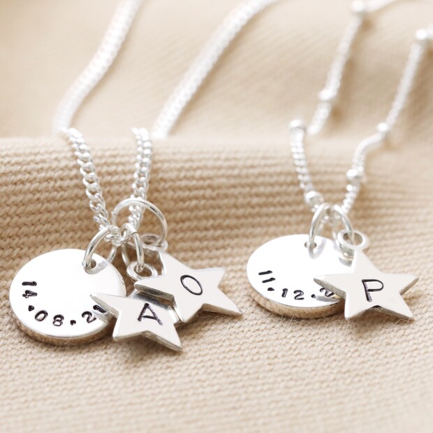 Personalised Sterling Silver Star and Disc Charm Necklace Personalised Sterling Silver Star and Disc Charm Necklace