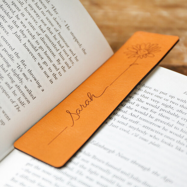 Personalised Name Birth Flower Leather Bookmark | Lisa Angel