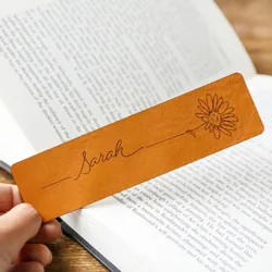 Personalised Name & Birth Flower Leather Bookmark