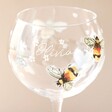 Close Up of Detail on Personalised Floral Bumblebee Gin Glass