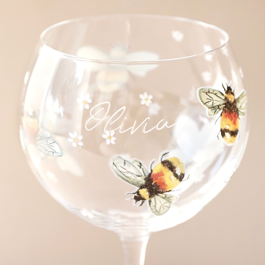 Personalised Floral Bumblebee Gin Glass Lisa Angel