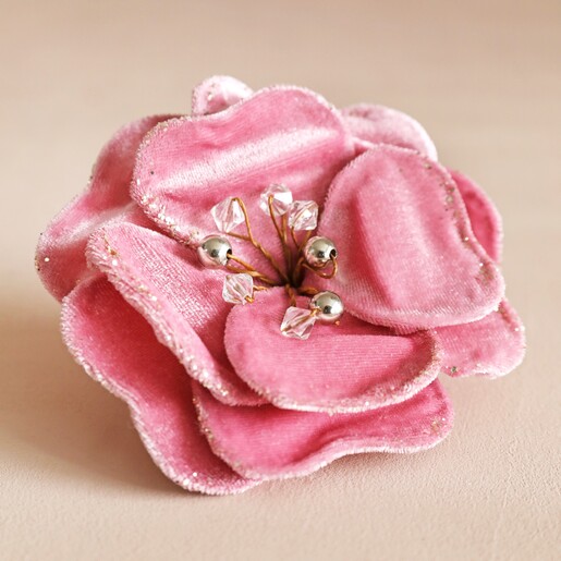 Rounded Pink Velvet Flower Clip Lisa Angel