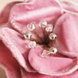 Close Up of Beaded Centre on Rounded Pink Velvet Flower Clip