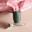 Close Up of Clip Fastening on Rounded Pink Velvet Flower Clip