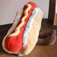 Close Up of Mustard and Sausage on the Jellycat Amuseable Hot Dog Soft Toy