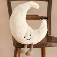Jellycat Amuseable Moon Soft Toy Sat on Wooden Chair with Natural Coloured Background