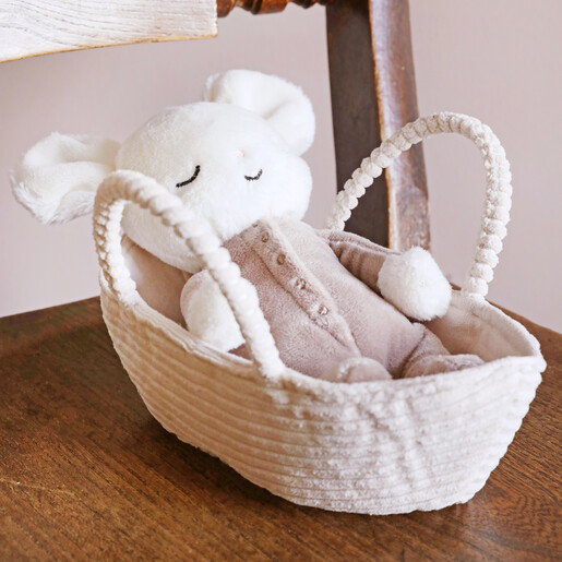 Jellycat Rock-A-Bye Mouse Soft Toy in Basket on Chair