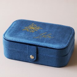 Personalised Birth Flower Velvet Rectangular Travel Jewellery Case