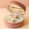 Inside of Rose Pink Personalised Velvet Round Travel Jewellery Case