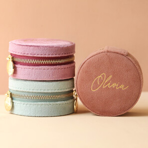 Personalised Velvet Round Travel Jewellery Case