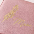 Close Up of Name on Personalised Birth Flower Velvet Square Travel Jewellery Case