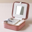 Open Personalised Birth Flower Velvet Square Travel Jewellery Case with Mirror
