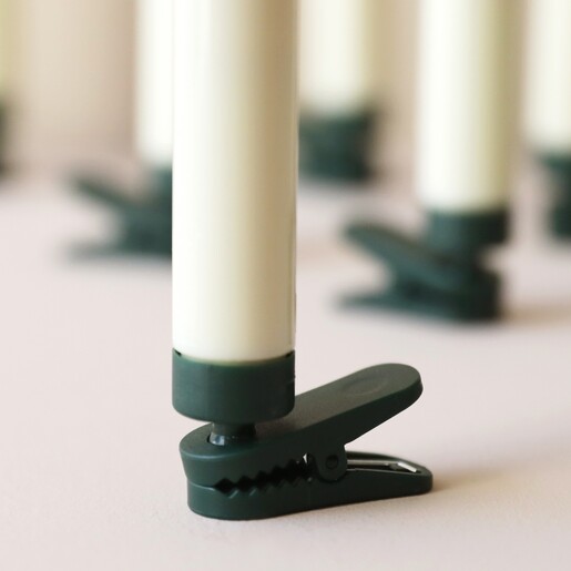 Bottom of Set of 10 Cream Small LED Wick Candles Showing Clip