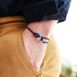 Model Wearing Nautical Cord Stainless Steel Clasp Bracelet in Navy Blue