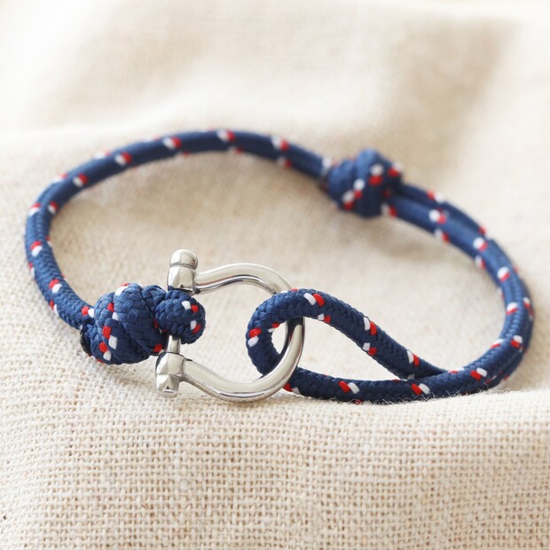 Men's Nautical Cord Stainless Steel Clasp Bracelet in Navy