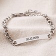 Personalised Men's Stainless Steel Chain and Plaque Bracelet in Blackened Engraving on Neutral Fabric from Personalised Photo Gift Box
