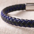 Close-up of Men's Woven Leather Bracelet in Black and Blue